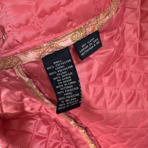 Jones New York Coat Signature Jacket L Quilted Pink Zip Front Barbie Grommets - Picture 9 of 10